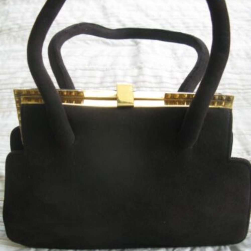 RARE Vintage Cabra Antilopada Industria Argentia Suede Goatskin Black Handbag